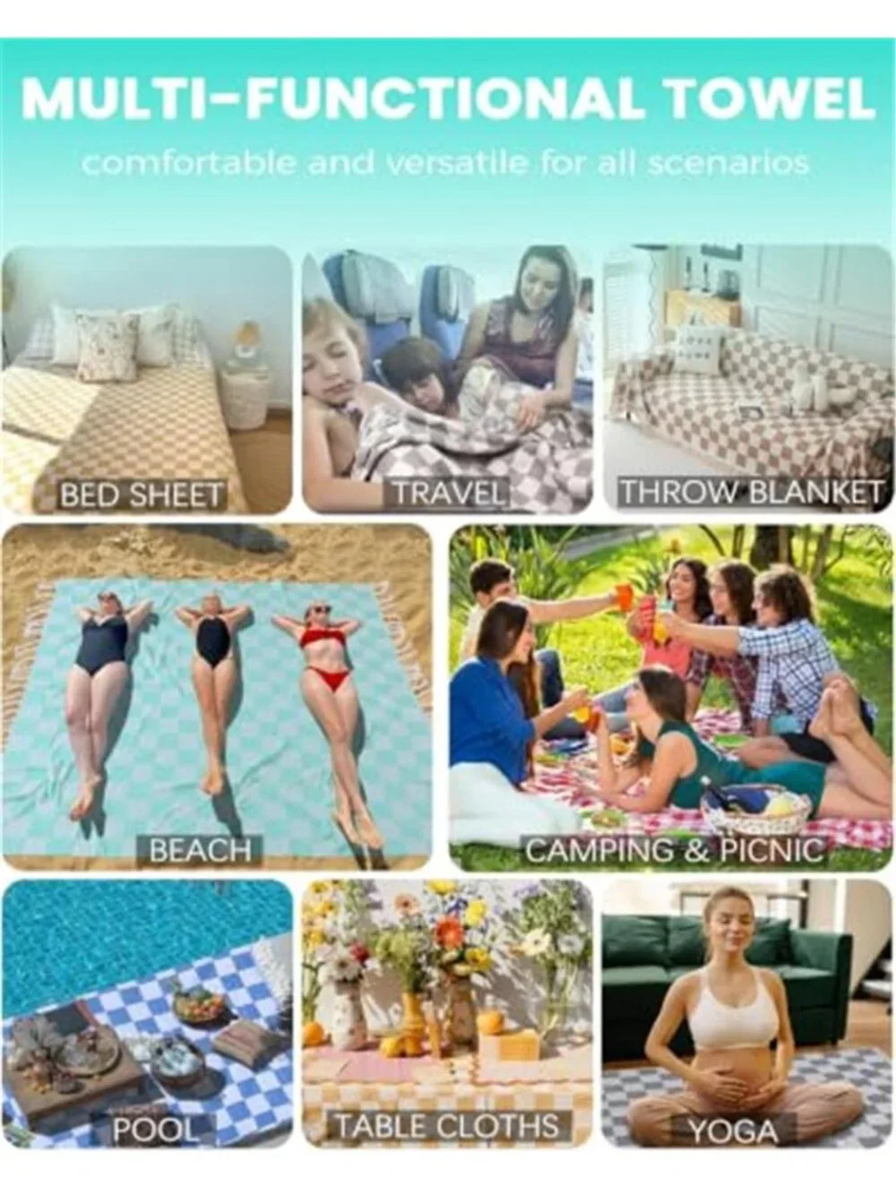 Oversized Beach Towel Quick Dry Sand Free Microfiber Pool Travel Towel 50x69